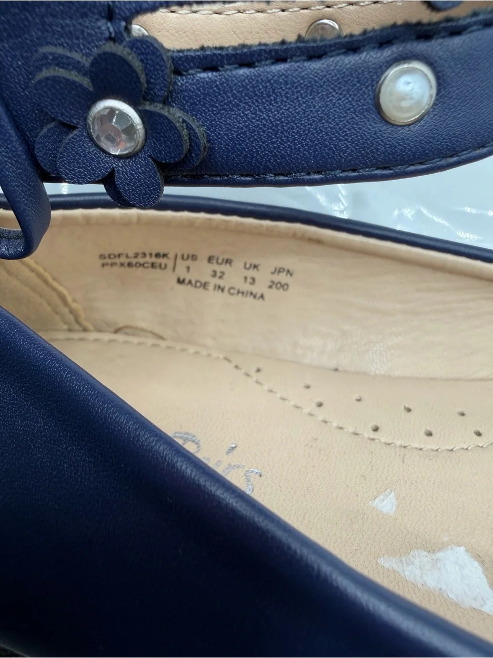 Dream Pairs Navy Girls Ankle-Strap Ballet Flats with Floral Studs